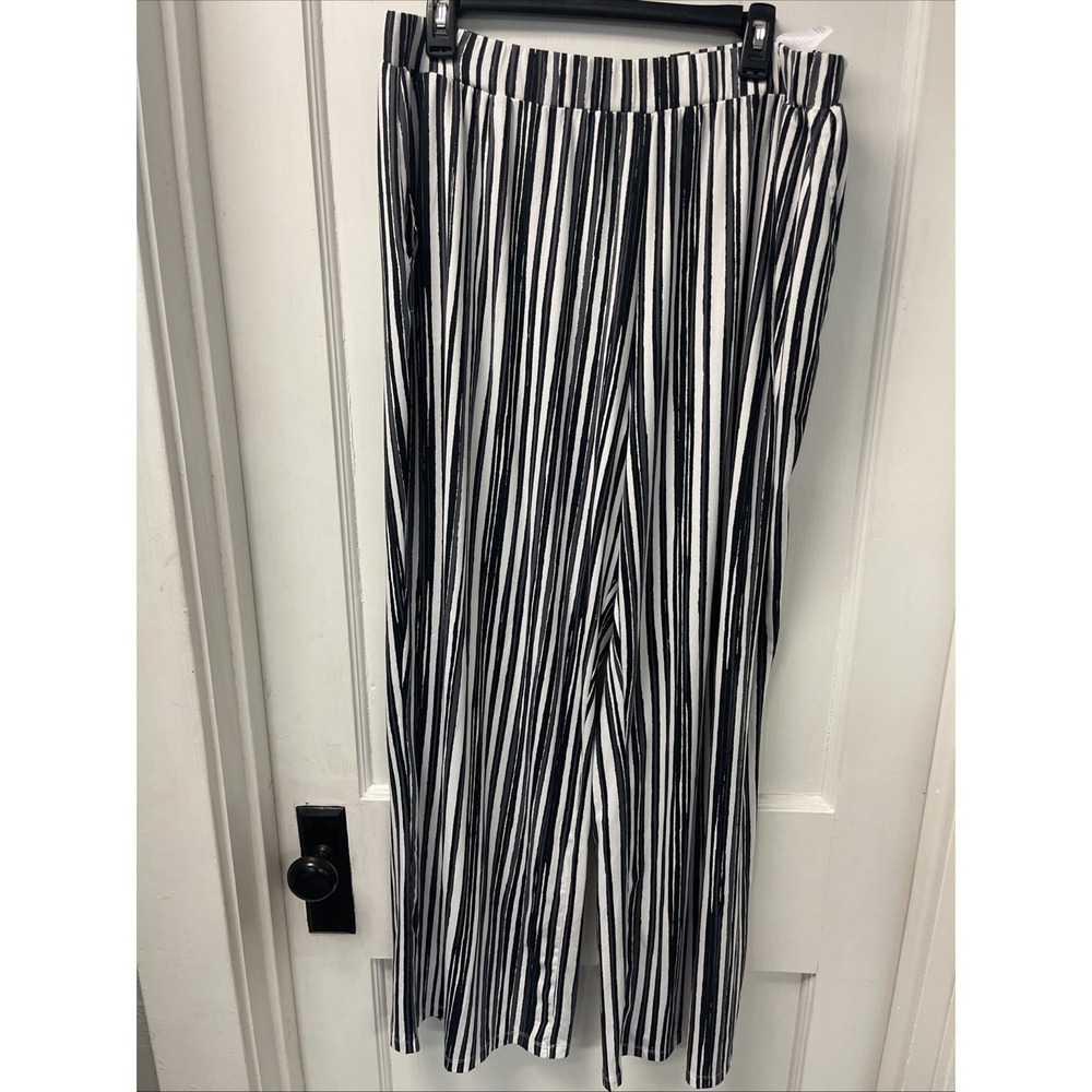 Elizabeth & Clarke Wide-Leg Pants With StainTech ~ Women's Sz L~ Black/White